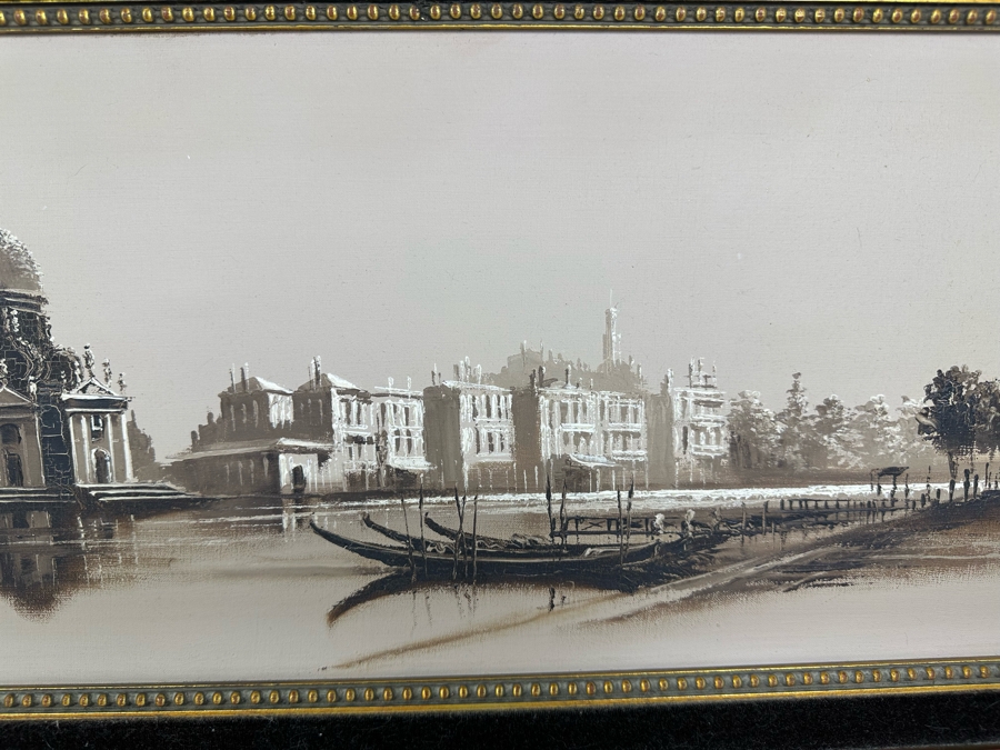 Just Added - Vintage 1969 Mid-Century Oil Painting On Canvas Of Venice Italy 32' X 10' Framed Artist 39' X 15.5' Signed [Photo 3]
