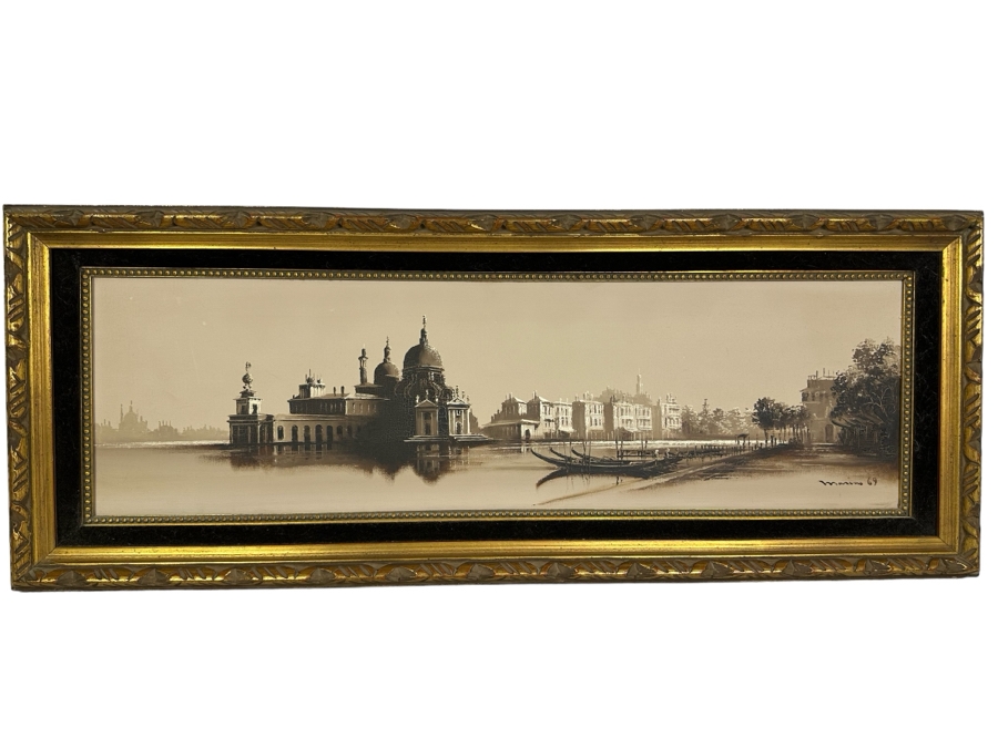 Just Added - Vintage 1969 Mid-Century Oil Painting On Canvas Of Venice Italy 32' X 10' Framed Artist 39' X 15.5' Signed [Photo 1]