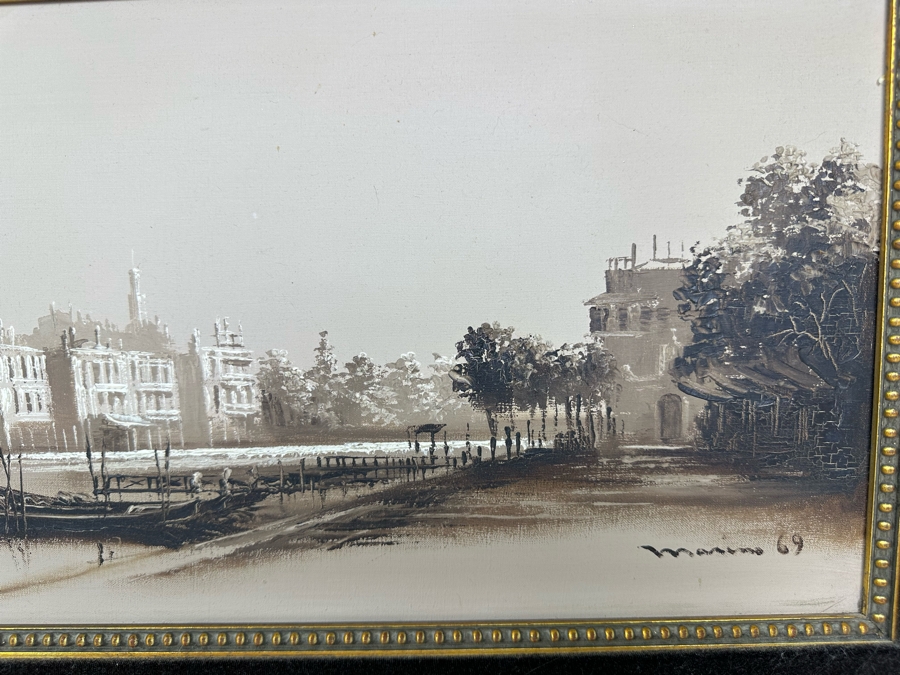 Just Added - Vintage 1969 Mid-Century Oil Painting On Canvas Of Venice Italy 32' X 10' Framed Artist 39' X 15.5' Signed [Photo 4]