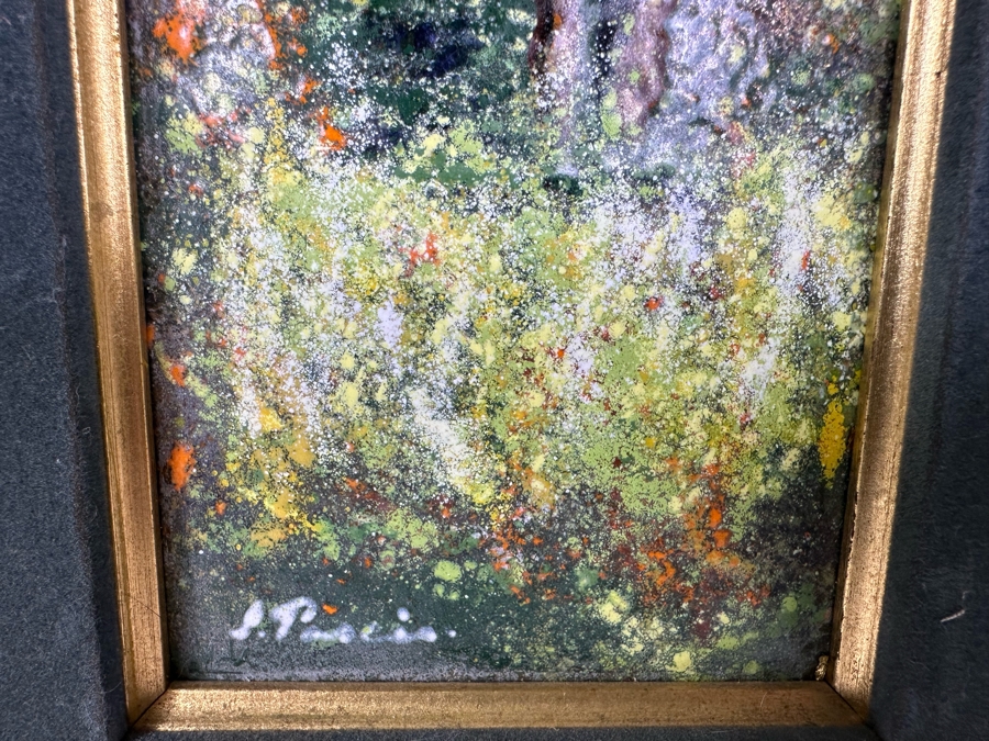 Just Added - Vintage Abstract Enamel On Copper Artwork Equine Horse Rider 4' X 8' Framed 9.5' X 14' [Photo 4]