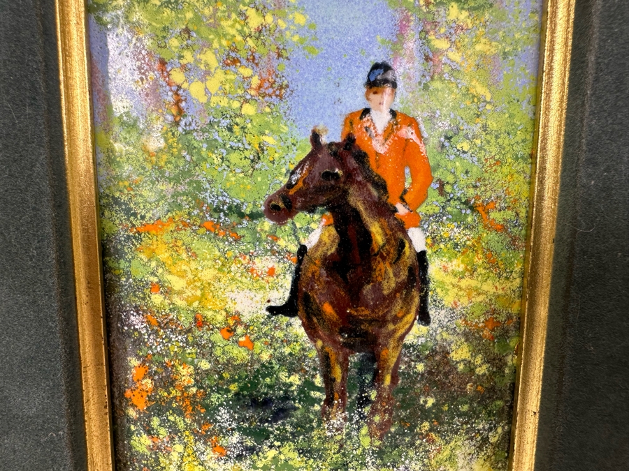 Just Added - Vintage Abstract Enamel On Copper Artwork Equine Horse Rider 4' X 8' Framed 9.5' X 14' [Photo 3]