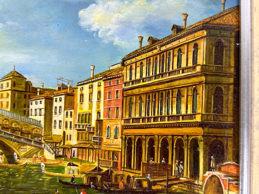 Just Added - Original Italian Canal Scene Painting On Board 10' X 8' Framed 12' X 10' [Photo 4]