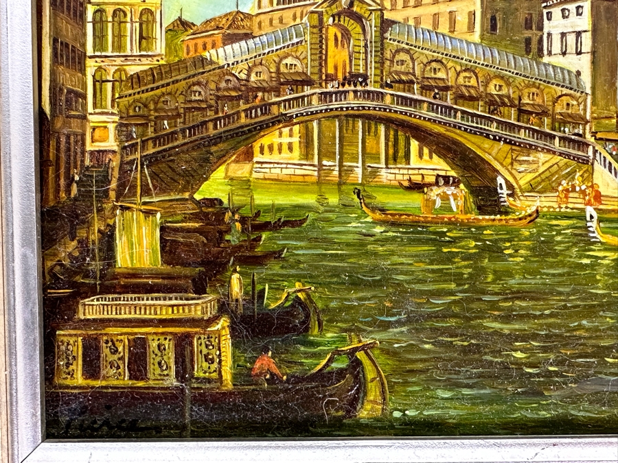 Just Added - Original Italian Canal Scene Painting On Board 10' X 8' Framed 12' X 10' [Photo 7]
