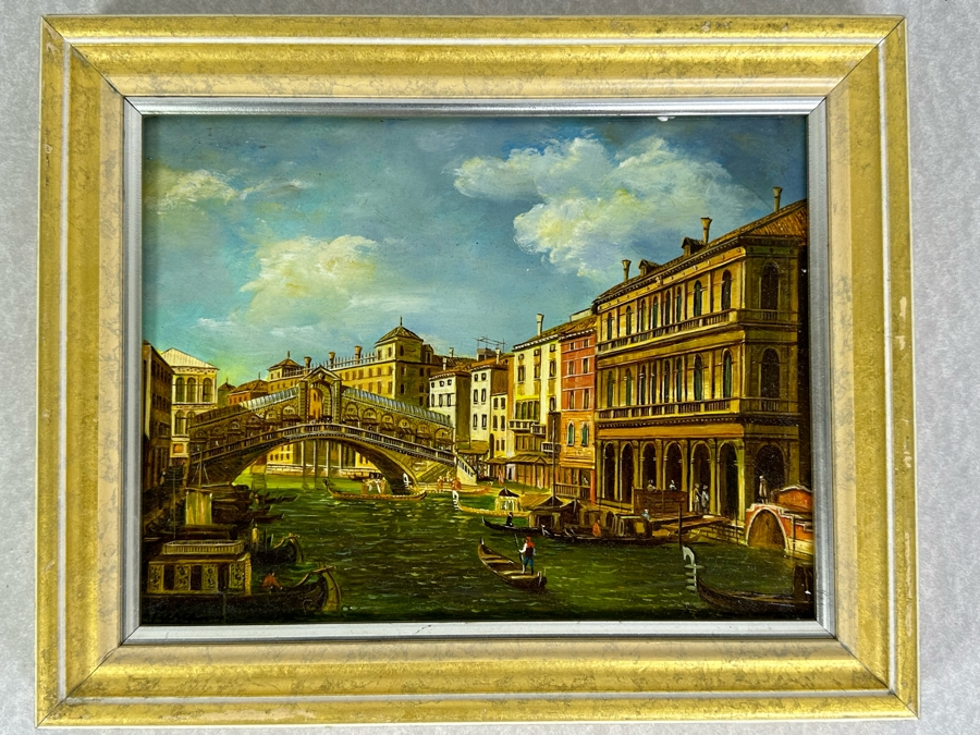 Just Added - Original Italian Canal Scene Painting On Board 10' X 8' Framed 12' X 10' [Photo 2]