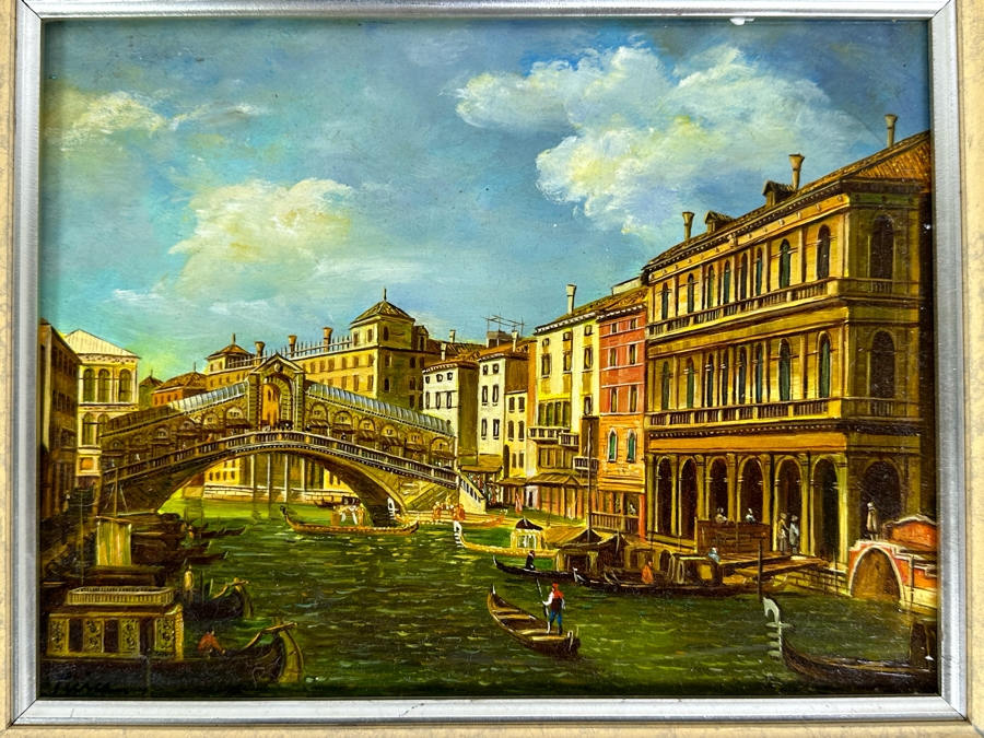 Just Added - Original Italian Canal Scene Painting On Board 10' X 8' Framed 12' X 10' [Photo 1]