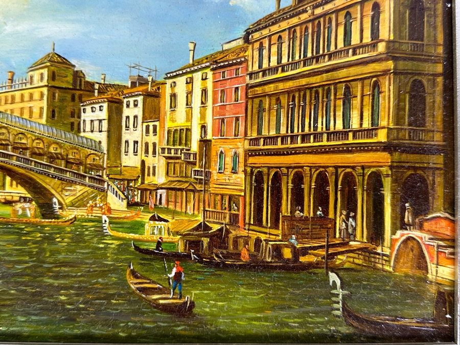Just Added - Original Italian Canal Scene Painting On Board 10' X 8' Framed 12' X 10' [Photo 3]
