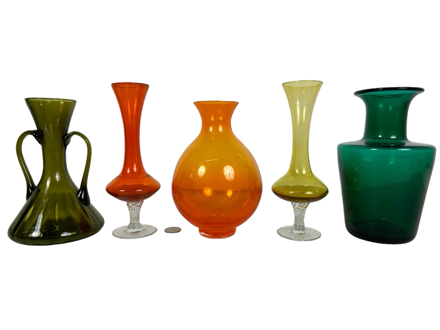 Just Added - Collection Of Vintage MCM Glass Vases 7'H-8'H