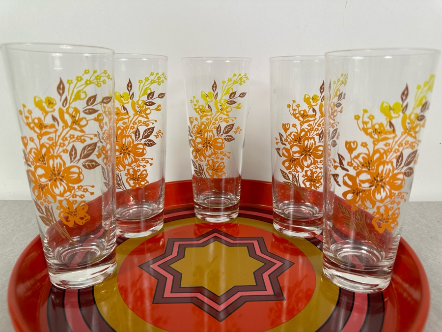 Just Added - Pair Of Metal Serving Trays Ducor Made In England 12'R And Five Vintage Glasses 6.75'H [Photo 2]