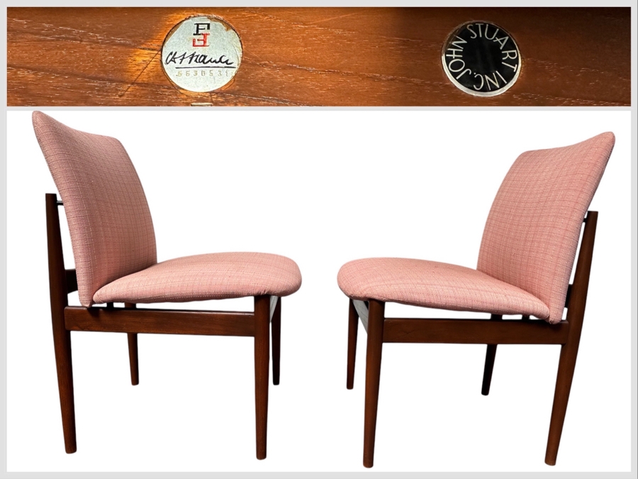 Just Added - Vintage Mid-Century Modern Finn Juhl Model #191 Side Chairs For France & Son Imported By John Stuart Inc, A Pair 21'W X 22'D X 32'H [Photo 1]