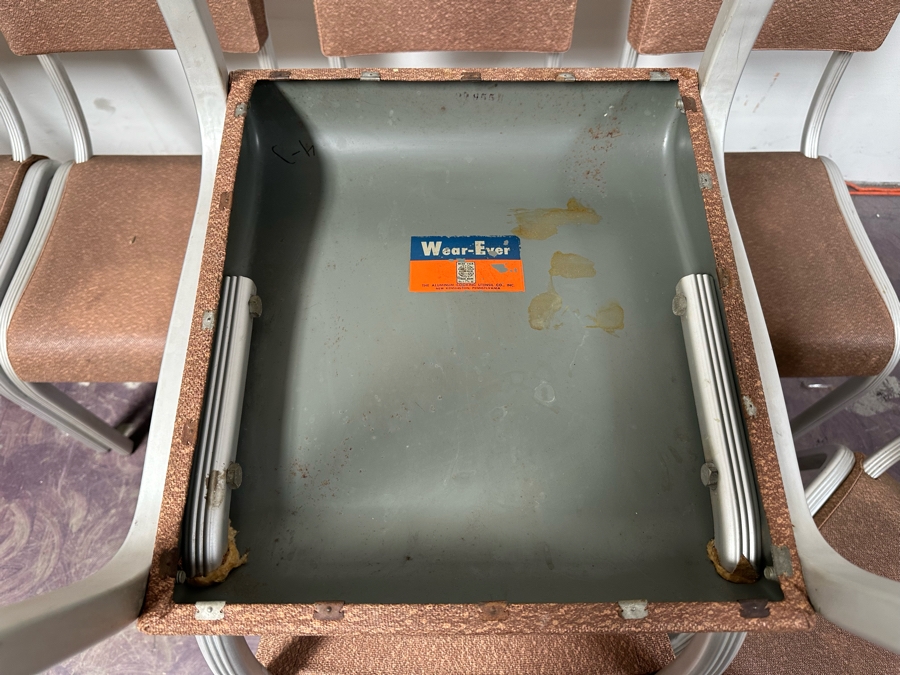 Just Added - Vintage Art Deco Machine Age Aluminum Vinyl Wear-Ever Side Chairs Stackable By The Aluminum Cooking Utensil Co., Inc. 17.5'W X 17'D X 32'H [Photo 9]