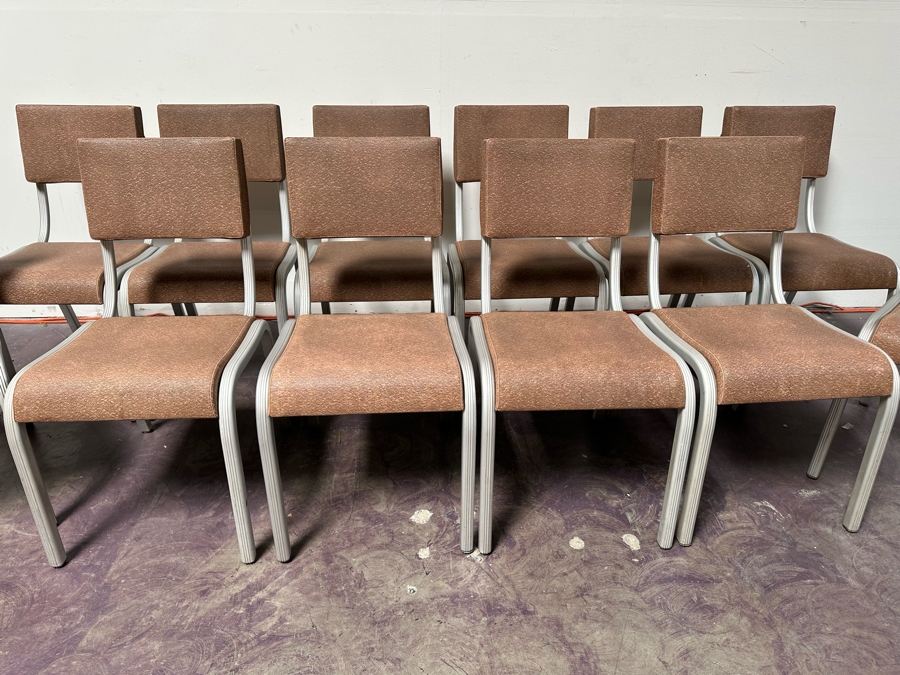 Just Added - Vintage Art Deco Machine Age Aluminum Vinyl Wear-Ever Side Chairs Stackable By The Aluminum Cooking Utensil Co., Inc. 17.5'W X 17'D X 32'H [Photo 4]