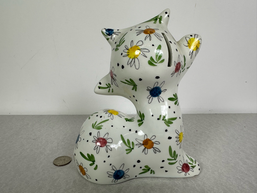 Hand Painted Italian Pottery Cat Piggy Bank 6'W X 4'D X 7'H [Photo 2]