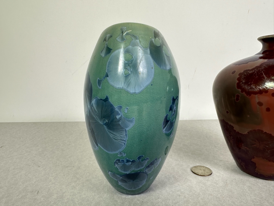 Pair Of Signed Crystalline Glaze Studio Pottery Vases 6.5'H [Photo 3]