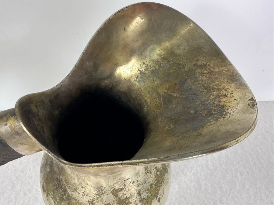 Vintage MCM Mexican Hammered Silverplate Pitcher Signed LR With Horn Handle 10.5'H [Photo 6]