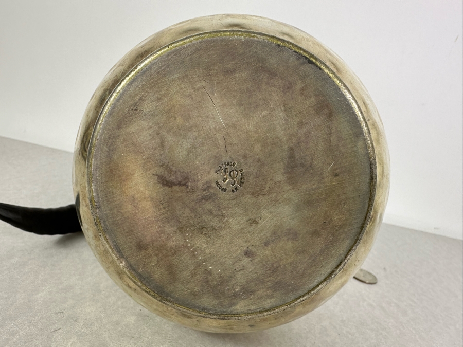 Vintage MCM Mexican Hammered Silverplate Pitcher Signed LR With Horn Handle 10.5'H [Photo 7]