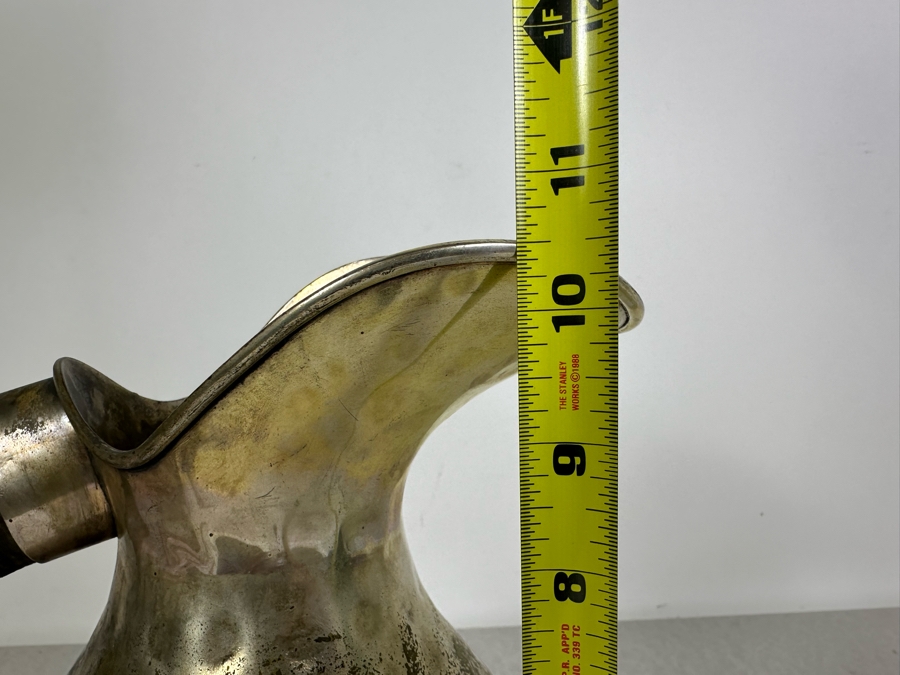 Vintage MCM Mexican Hammered Silverplate Pitcher Signed LR With Horn Handle 10.5'H [Photo 10]