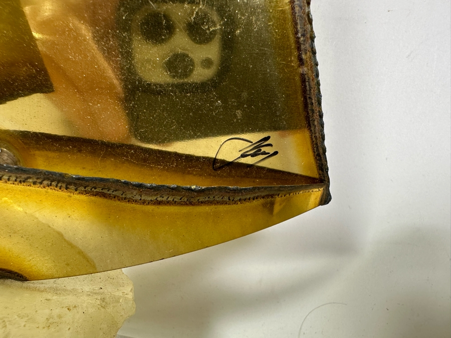 Artist Signed Brass Sailboat Sculpture, Handmade Copper Seahorse Wall Decor By Vaughan Robinson (Retails $75) & Pair Of Carved Horn Egrets Birds 12'H - 14'H [Photo 4]