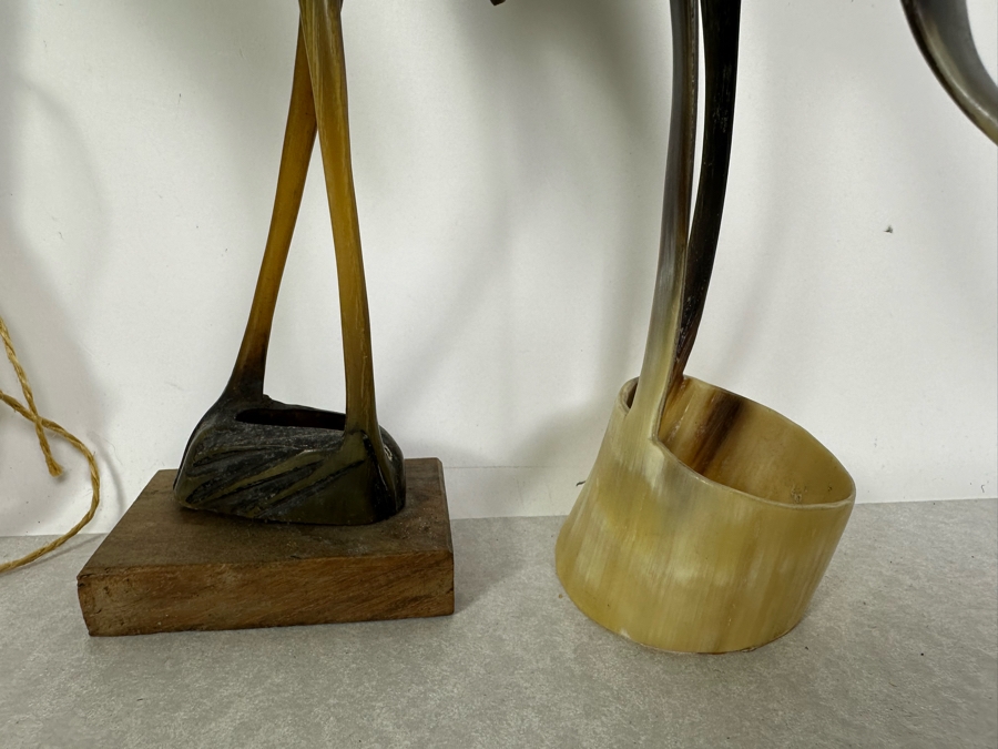 Artist Signed Brass Sailboat Sculpture, Handmade Copper Seahorse Wall Decor By Vaughan Robinson (Retails $75) & Pair Of Carved Horn Egrets Birds 12'H - 14'H [Photo 8]