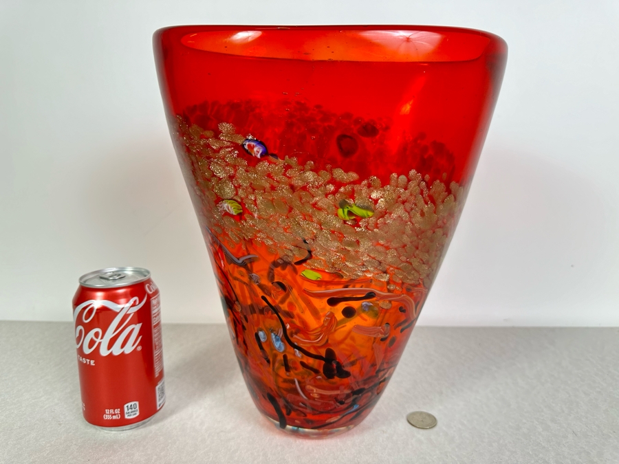 Stunning Ann Primrose Collection Italian Murano Glass Vase Signed By Ana Primrose 10'W X 12'H [Photo 7]