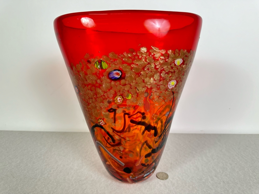 Stunning Ann Primrose Collection Italian Murano Glass Vase Signed By Ana Primrose 10w X 12h 7017