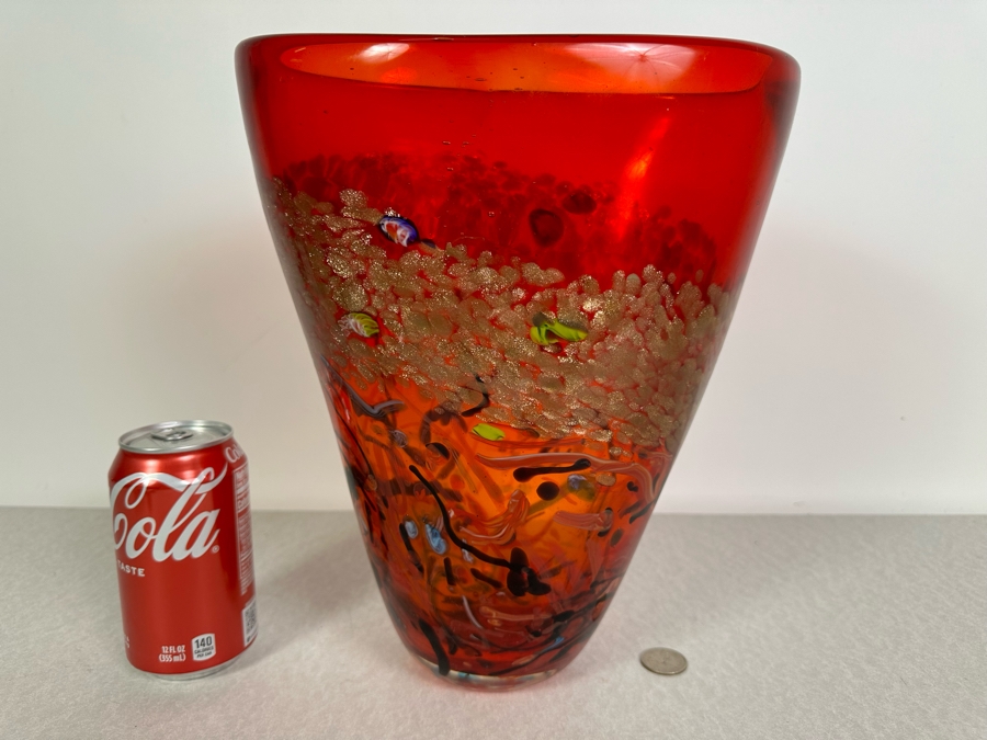 Stunning Ann Primrose Collection Italian Murano Glass Vase Signed By Ana Primrose 10'W X 12'H [Photo 6]