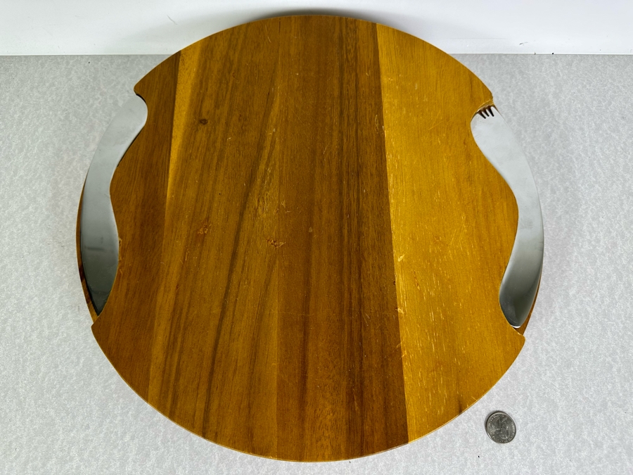 Nambe Acacia Wood Cheese Block With Knife & Spreader Magnetic 15'W [Photo 2]