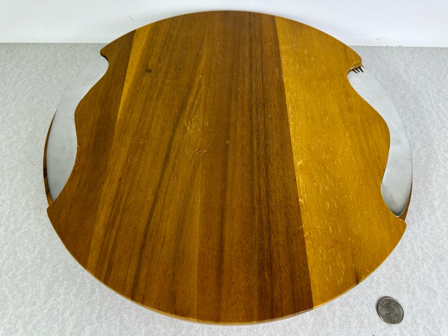 Nambe Acacia Wood Cheese Block With Knife & Spreader Magnetic 15'W [Photo 3]