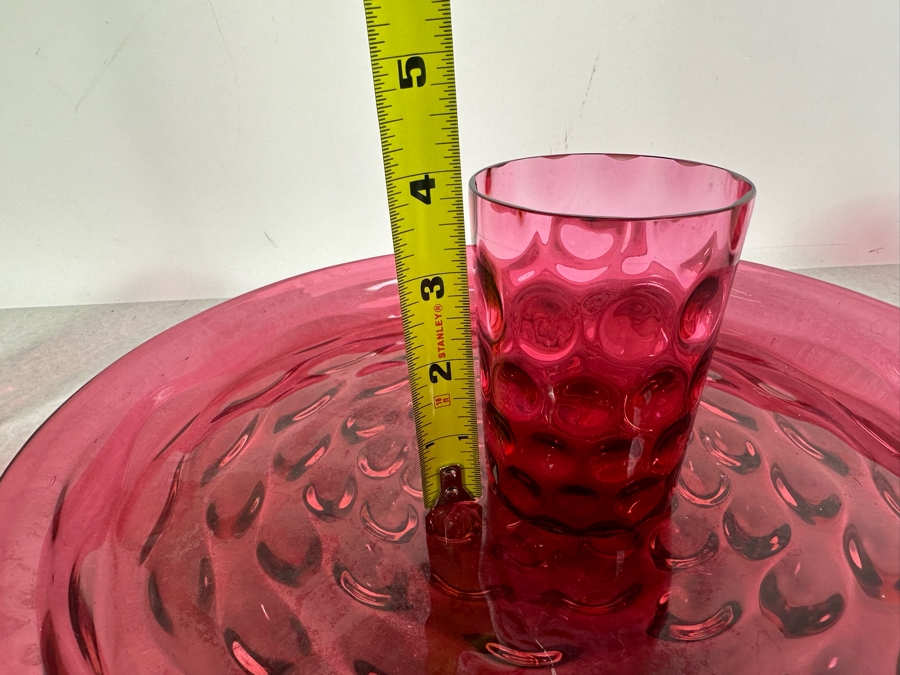 Vintage Cranberry Glass Decanter 7.5'H, (4) Tumbler Glasses 4'H And Matching Round Tray 12.5'R [Photo 9]
