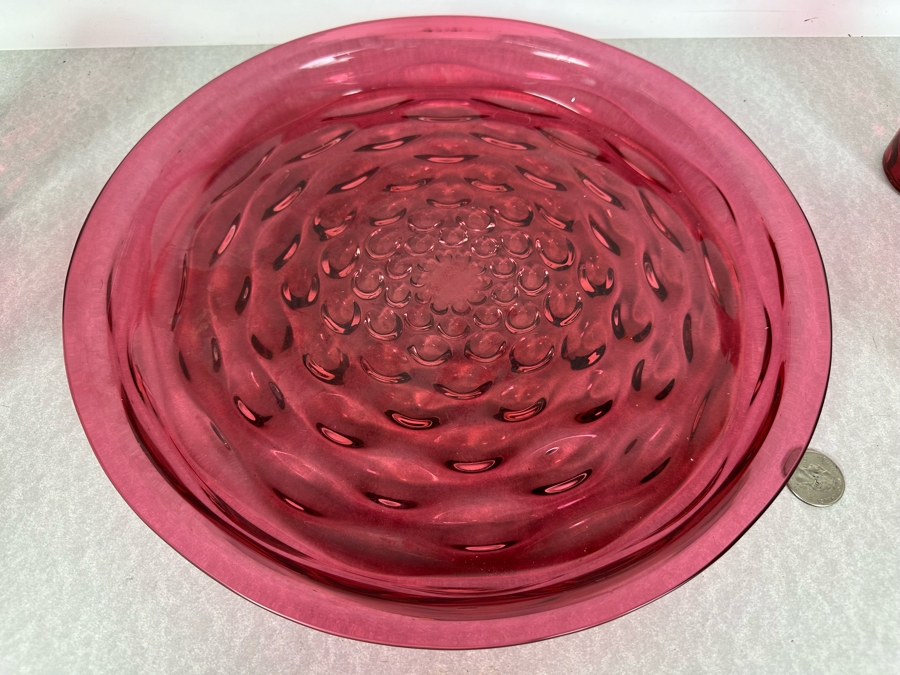 Vintage Cranberry Glass Decanter 7.5'H, (4) Tumbler Glasses 4'H And Matching Round Tray 12.5'R [Photo 6]