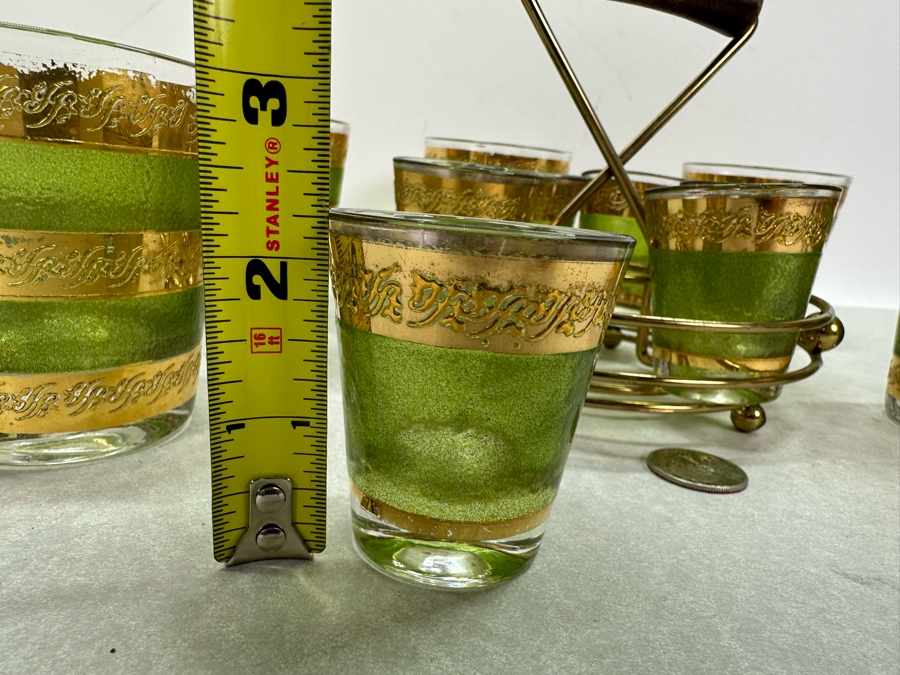 Vintage MCM Barware Shot Glasses With Brass Caddy 3.25'H & 2.25'H [Photo 4]