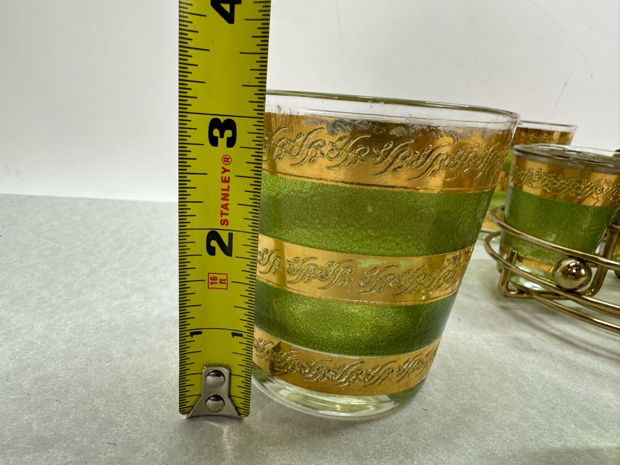 Vintage MCM Barware Shot Glasses With Brass Caddy 3.25'H & 2.25'H [Photo 3]