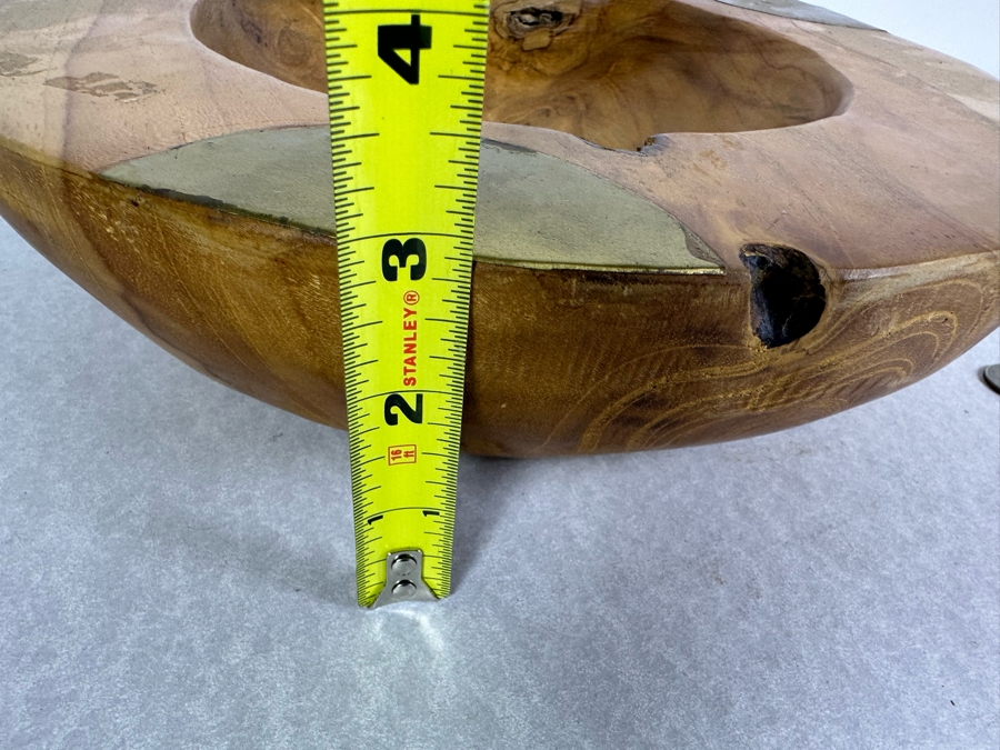 Turned Burled Walnut Bowl With Applied Brass Accents 11.75'W X 3'H [Photo 8]