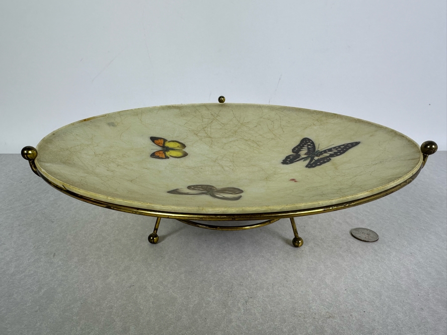 Vintage MCM Fiberglass Butterfly Bowl With Brass Stand 12'W X 4'H [Photo 4]