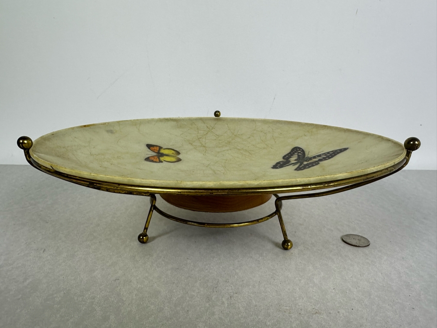 Vintage MCM Fiberglass Butterfly Bowl With Brass Stand 12'W X 4'H [Photo 2]