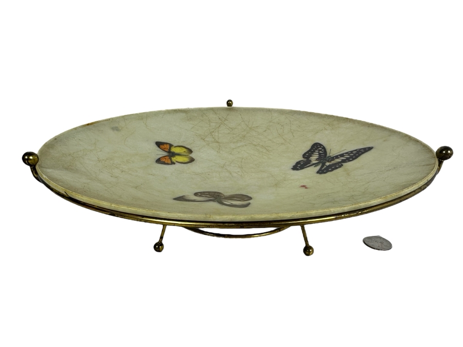 Vintage MCM Fiberglass Butterfly Bowl With Brass Stand 12'W X 4'H [Photo 1]
