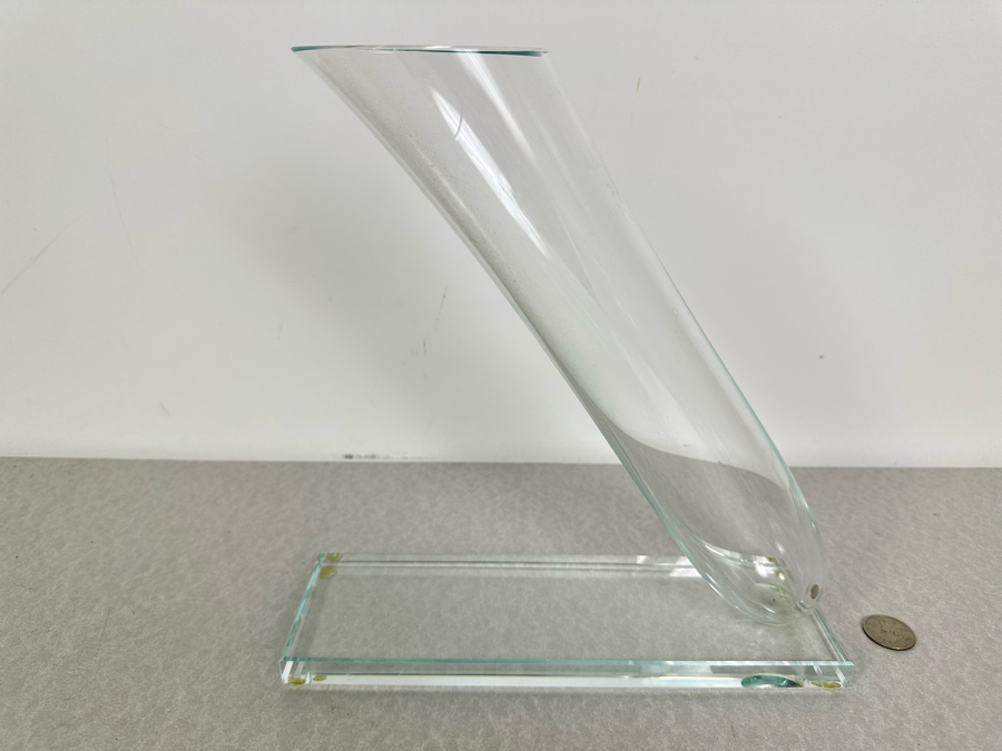 Stephen Schlanser Artist Signed Studio Glass Angled Sculptural Vase 10'W X 3'D X 10.5'H [Photo 3]