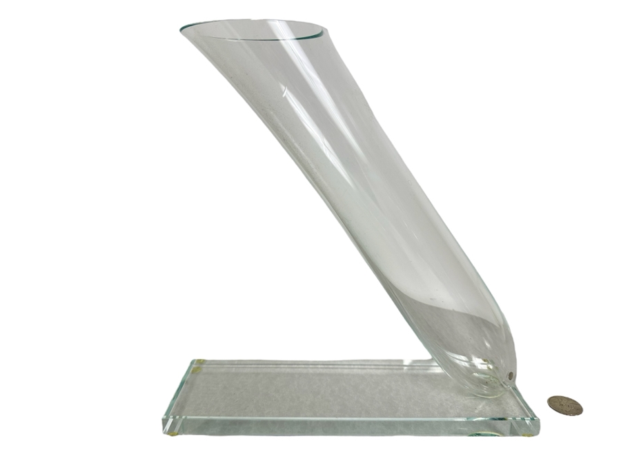 Stephen Schlanser Artist Signed Studio Glass Angled Sculptural Vase 10'W X 3'D X 10.5'H [Photo 1]
