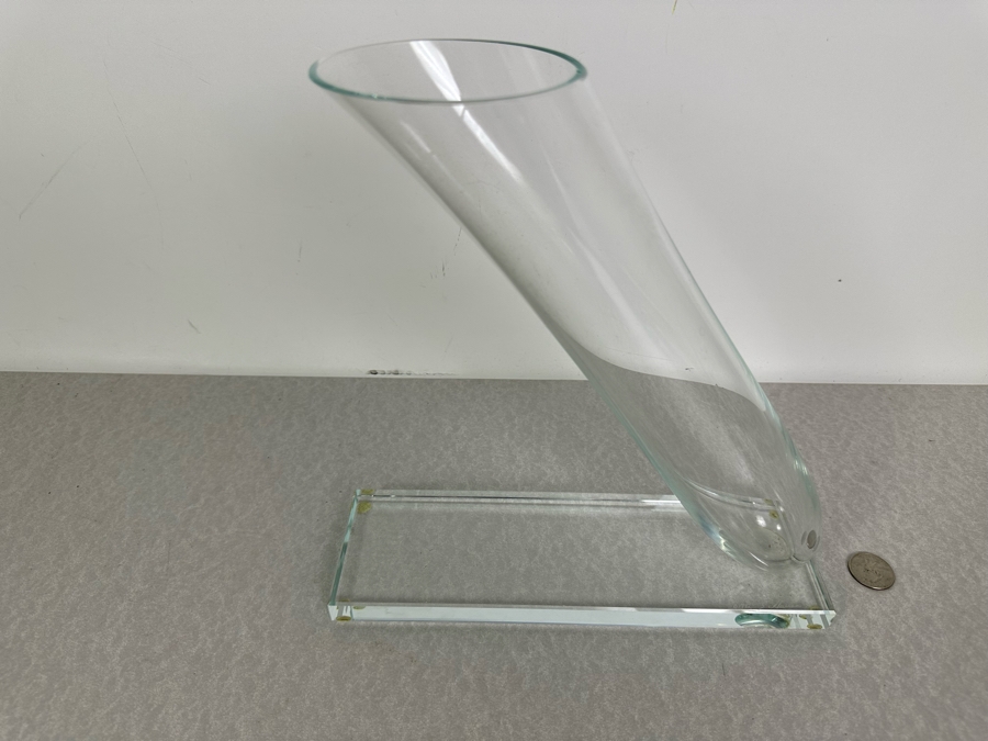 Stephen Schlanser Artist Signed Studio Glass Angled Sculptural Vase 10'W X 3'D X 10.5'H [Photo 4]