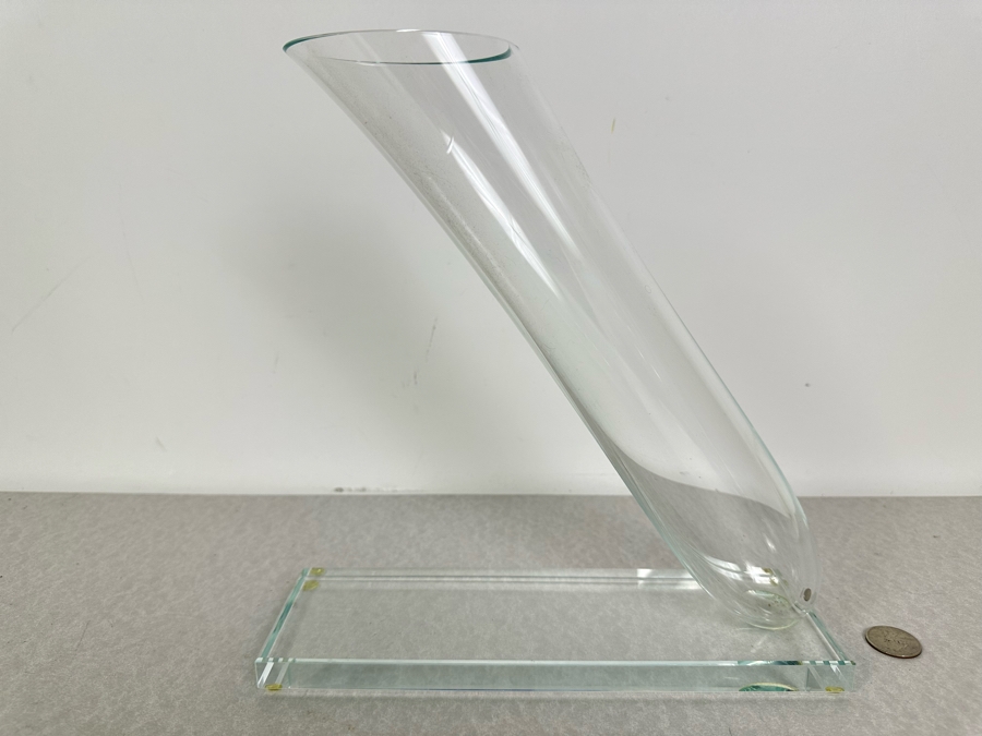 Stephen Schlanser Artist Signed Studio Glass Angled Sculptural Vase 10'W X 3'D X 10.5'H [Photo 2]