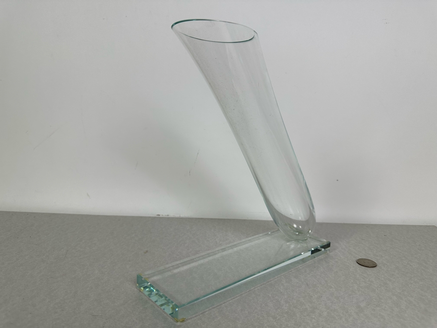 Stephen Schlanser Artist Signed Studio Glass Angled Sculptural Vase 10'W X 3'D X 10.5'H [Photo 5]