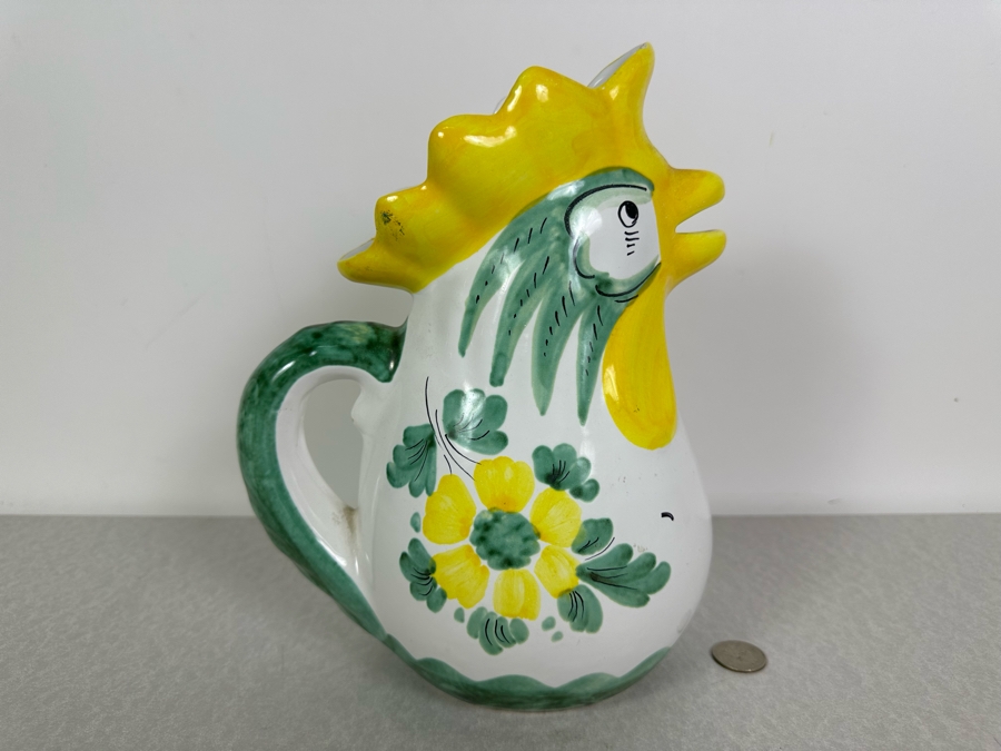 Vintage Italian Hand Painted Ceramic Rooster Pitcher 11'H [Photo 3]