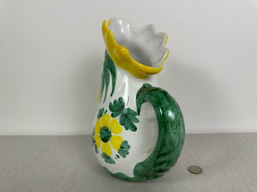 Vintage Italian Hand Painted Ceramic Rooster Pitcher 11'H [Photo 2]
