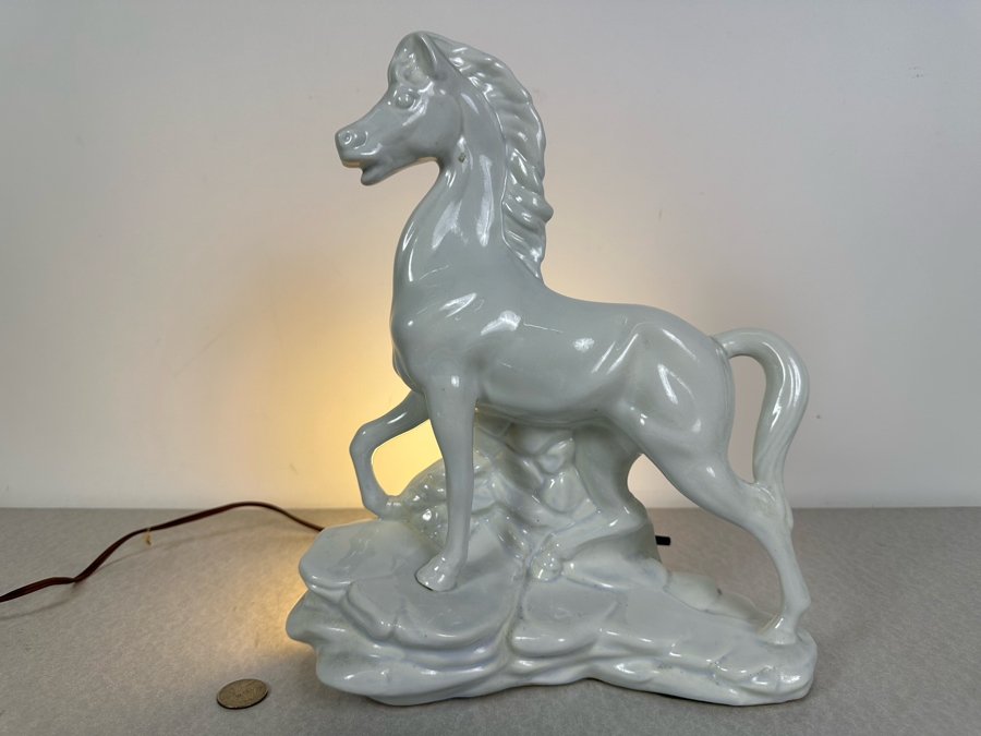 Vintage MCM White Ceramic Horse TV Lamp 10'W X 13'H [Photo 3]