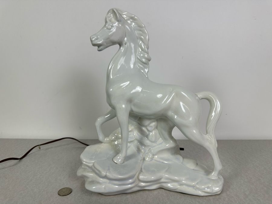Vintage MCM White Ceramic Horse TV Lamp 10'W X 13'H [Photo 2]