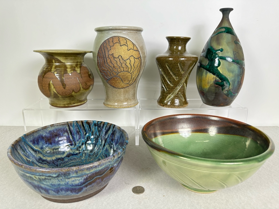 Collection of 6 Artist Signed Studio Pottery Bowls and Vases [Photo 3]