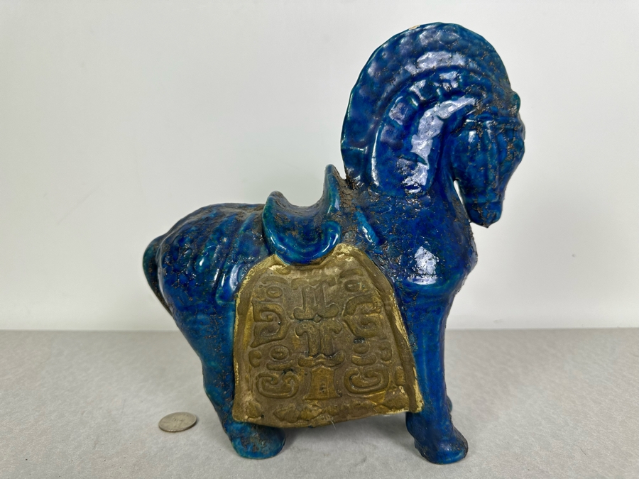 Vintage MCM Bitossi Italian Ceramic Pottery Horse Sculpture By Aldo Londi With Chinese Glazed Finish Created In Italy For Rosenthal-Netter Inc 10'W X 5'D X 10'H - See Photos For Several Chips [Photo 6]
