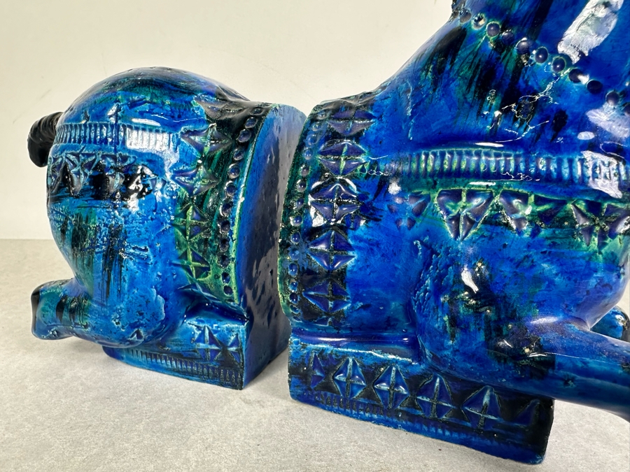 Vintage Mid-Century Modern Bitossi Italian Ceramic Pottery Horse Bookends Sculpture By Aldo Londi With Chinese Glazed Finish 12'W X 4.5'D X 9'H - See Photos For Repaired Foot & Tail [Photo 5]