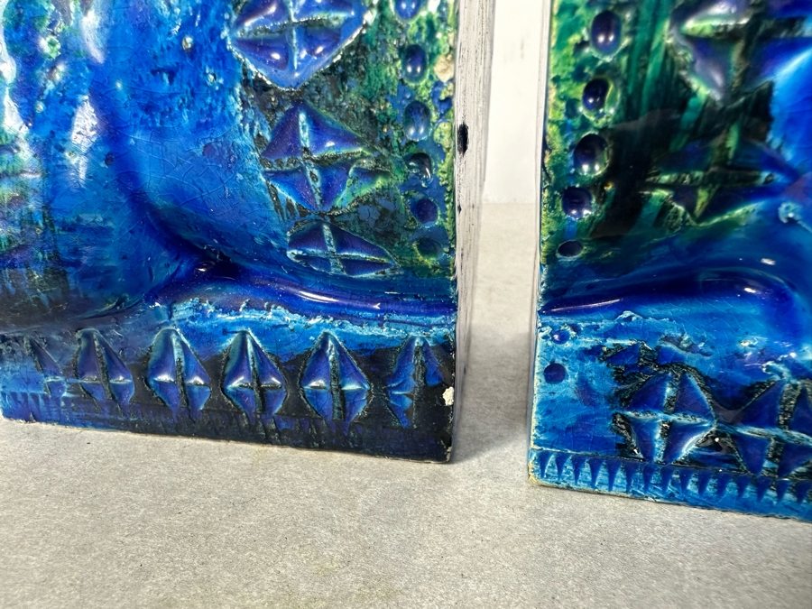 Vintage Mid-Century Modern Bitossi Italian Ceramic Pottery Horse Bookends Sculpture By Aldo Londi With Chinese Glazed Finish 12'W X 4.5'D X 9'H - See Photos For Repaired Foot & Tail [Photo 9]