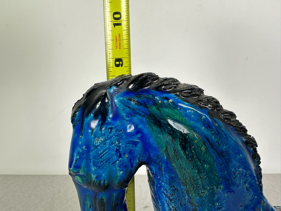 Vintage Mid-Century Modern Bitossi Italian Ceramic Pottery Horse Bookends Sculpture By Aldo Londi With Chinese Glazed Finish 12'W X 4.5'D X 9'H - See Photos For Repaired Foot & Tail [Photo 18]