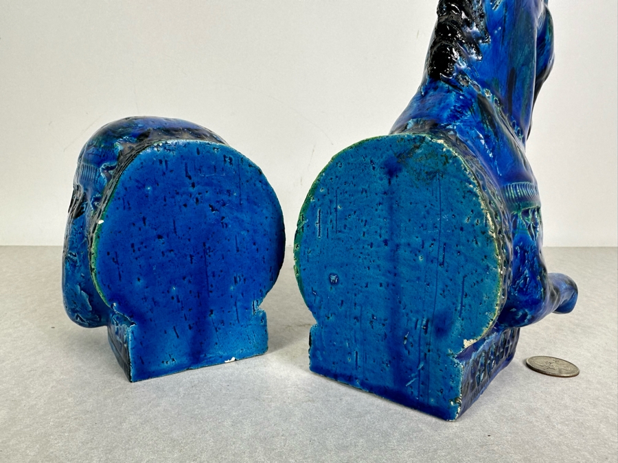 Vintage Mid-Century Modern Bitossi Italian Ceramic Pottery Horse Bookends Sculpture By Aldo Londi With Chinese Glazed Finish 12'W X 4.5'D X 9'H - See Photos For Repaired Foot & Tail [Photo 6]